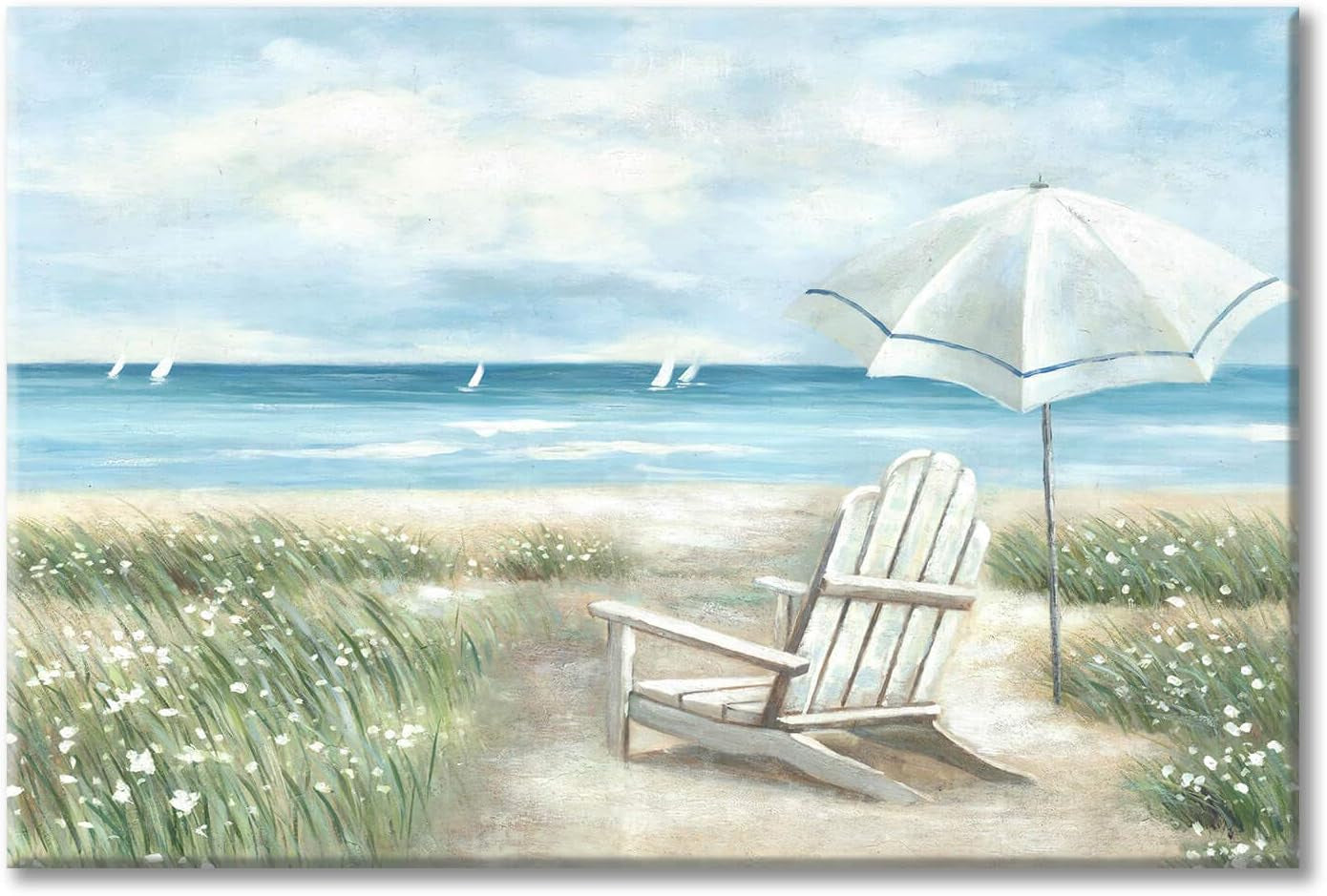 Utop-Art Marine Paintings Sailing Boats Wall Art: Sailboat Seaview Canvas Artwork with Golden Foil Embellishment Ocean Decorations for Office (36 '' X 24''X1Panel)