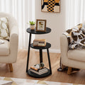 End Side Table, round Sofa Table with Metal Frame, 3-Tier Coffee Table Nightstand for Home, Black