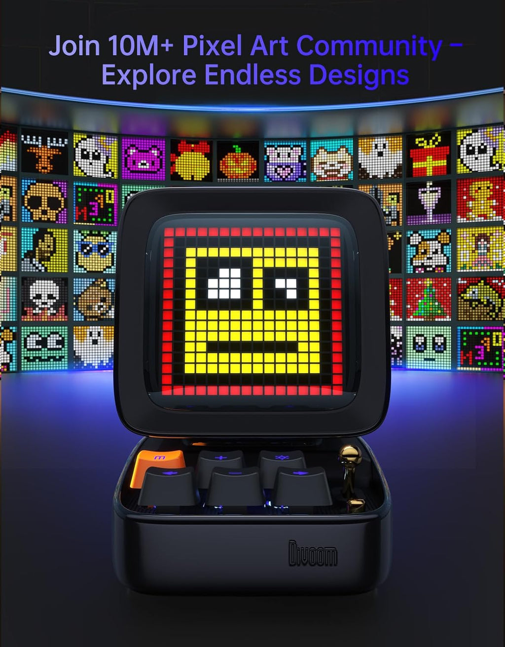 Divoom Ditoo Retro Pixel Art Game Bluetooth Speaker with 16X16 LED App Controlled Front Screen (Black)