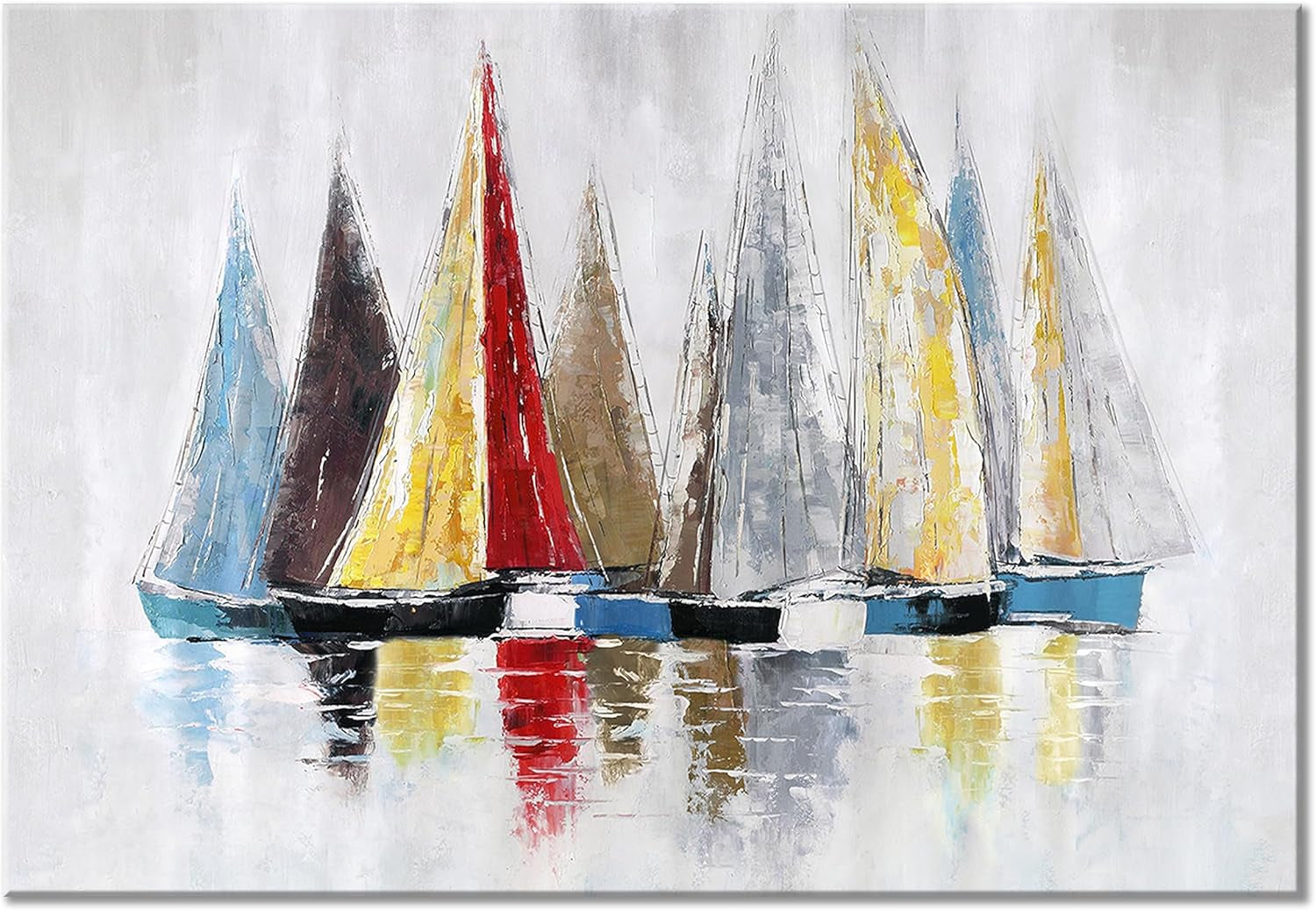 Utop-Art Marine Paintings Sailing Boats Wall Art: Sailboat Seaview Canvas Artwork with Golden Foil Embellishment Ocean Decorations for Office (36 '' X 24''X1Panel)