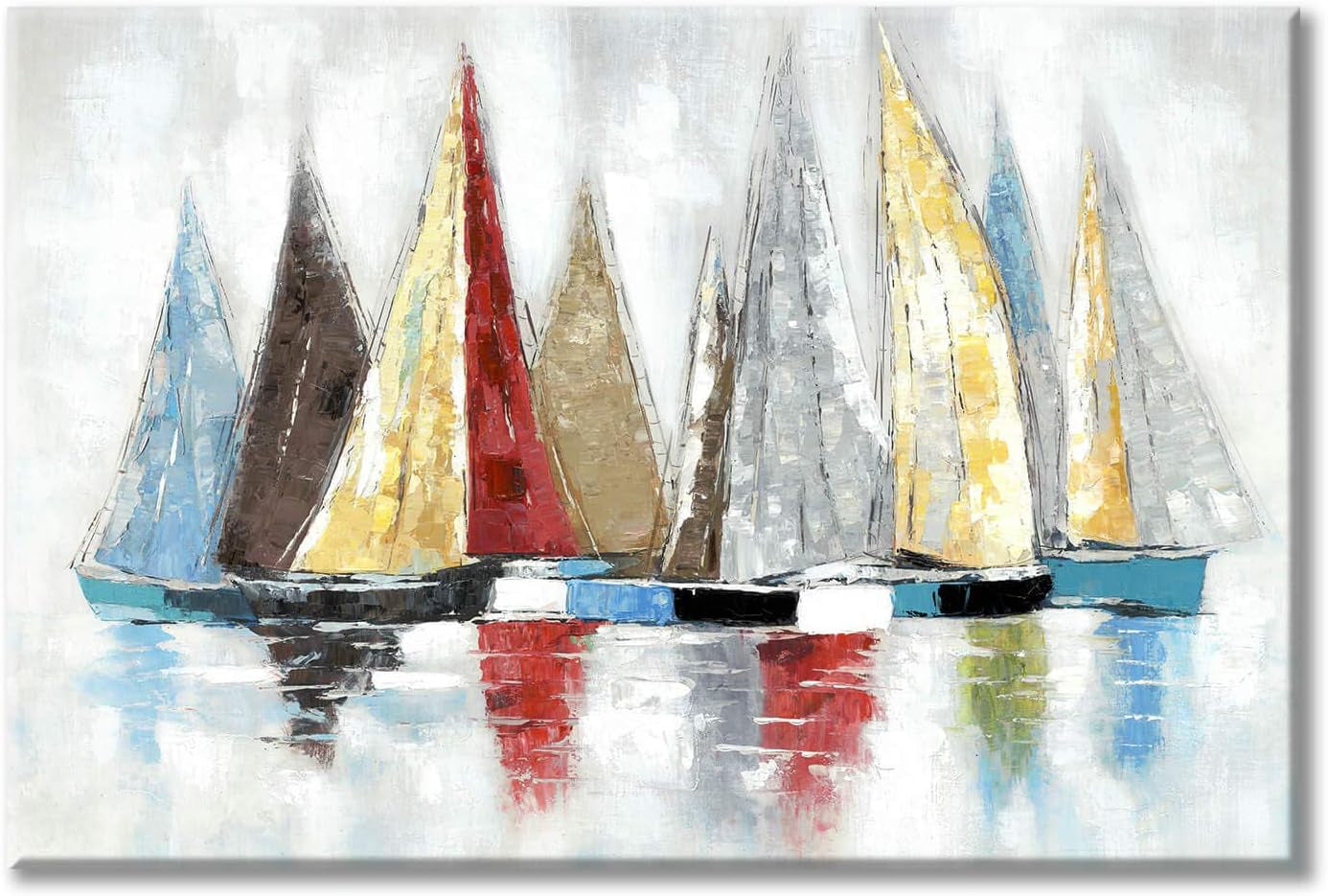 Utop-Art Marine Paintings Sailing Boats Wall Art: Sailboat Seaview Canvas Artwork with Golden Foil Embellishment Ocean Decorations for Office (36 '' X 24''X1Panel)
