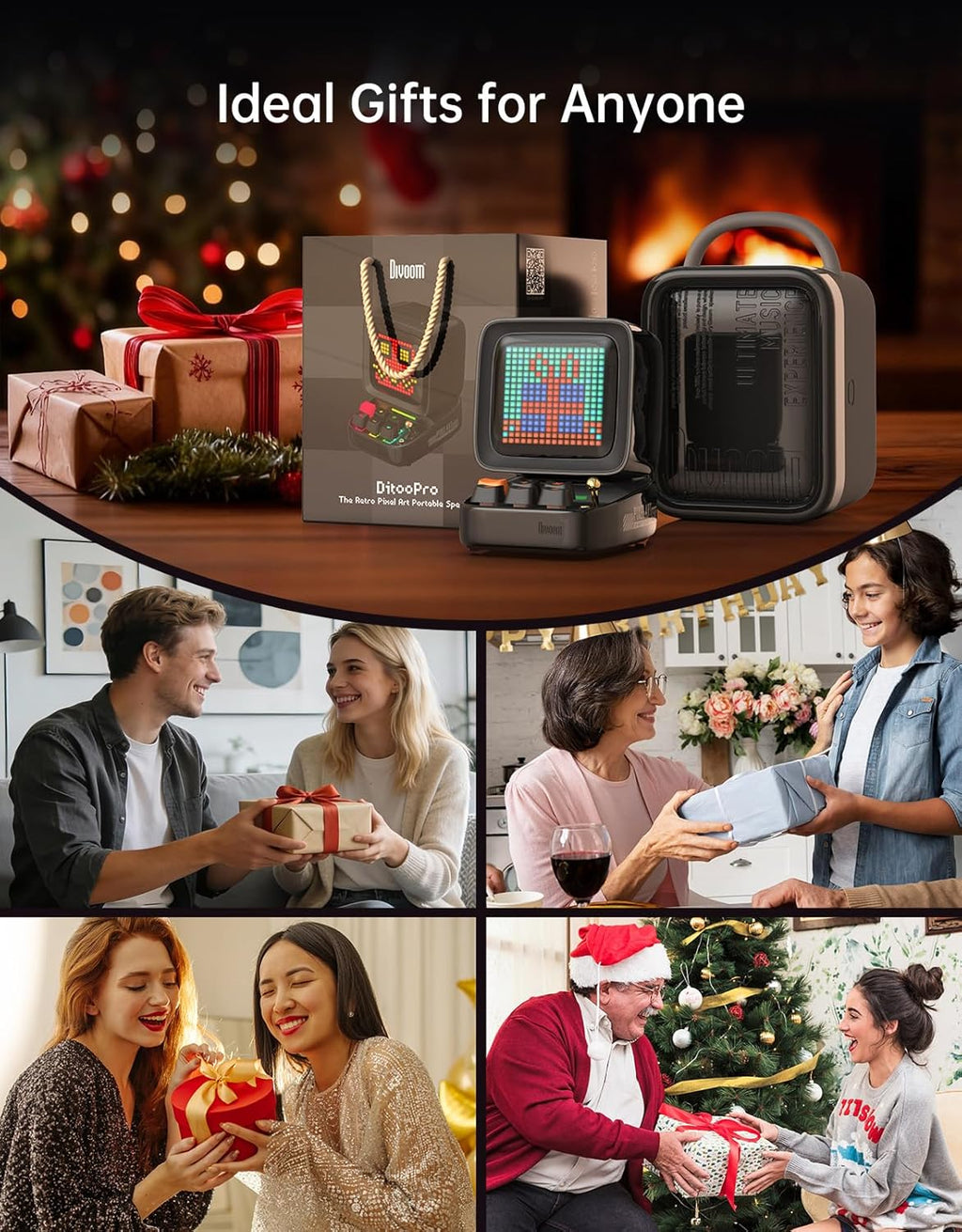 Divoom Ditoo Retro Pixel Art Game Bluetooth Speaker with 16X16 LED App Controlled Front Screen (Black)