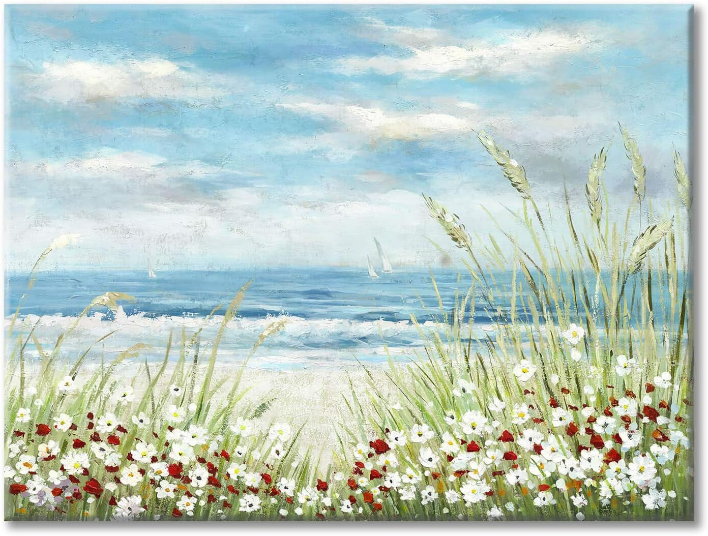 Utop-Art Marine Paintings Sailing Boats Wall Art: Sailboat Seaview Canvas Artwork with Golden Foil Embellishment Ocean Decorations for Office (36 '' X 24''X1Panel)