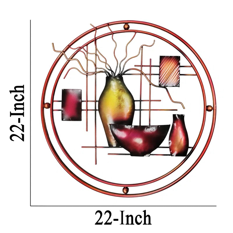 Metal Abstract Multi Colored Wall Decor with Vase Details