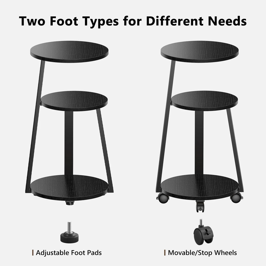 End Side Table, round Sofa Table with Metal Frame, 3-Tier Coffee Table Nightstand for Home, Black