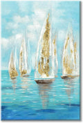 Utop-Art Marine Paintings Sailing Boats Wall Art: Sailboat Seaview Canvas Artwork with Golden Foil Embellishment Ocean Decorations for Office (36 '' X 24''X1Panel)