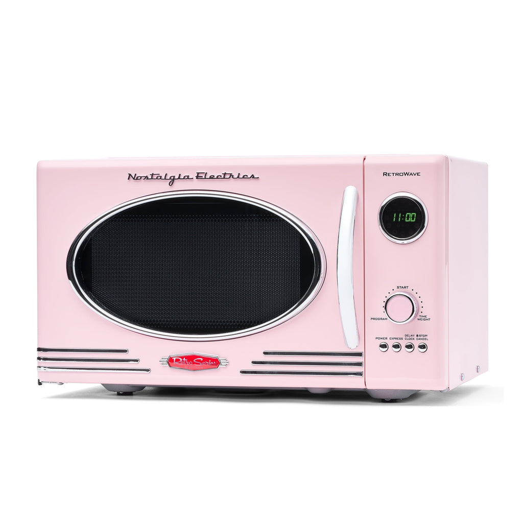 Retro Countertop Microwave Oven - Large 800-Watt - 0.9 Cu Ft - 12 Pre-Programmed Cooking Settings - Digital Clock - Kitchen Appliances - Pink
