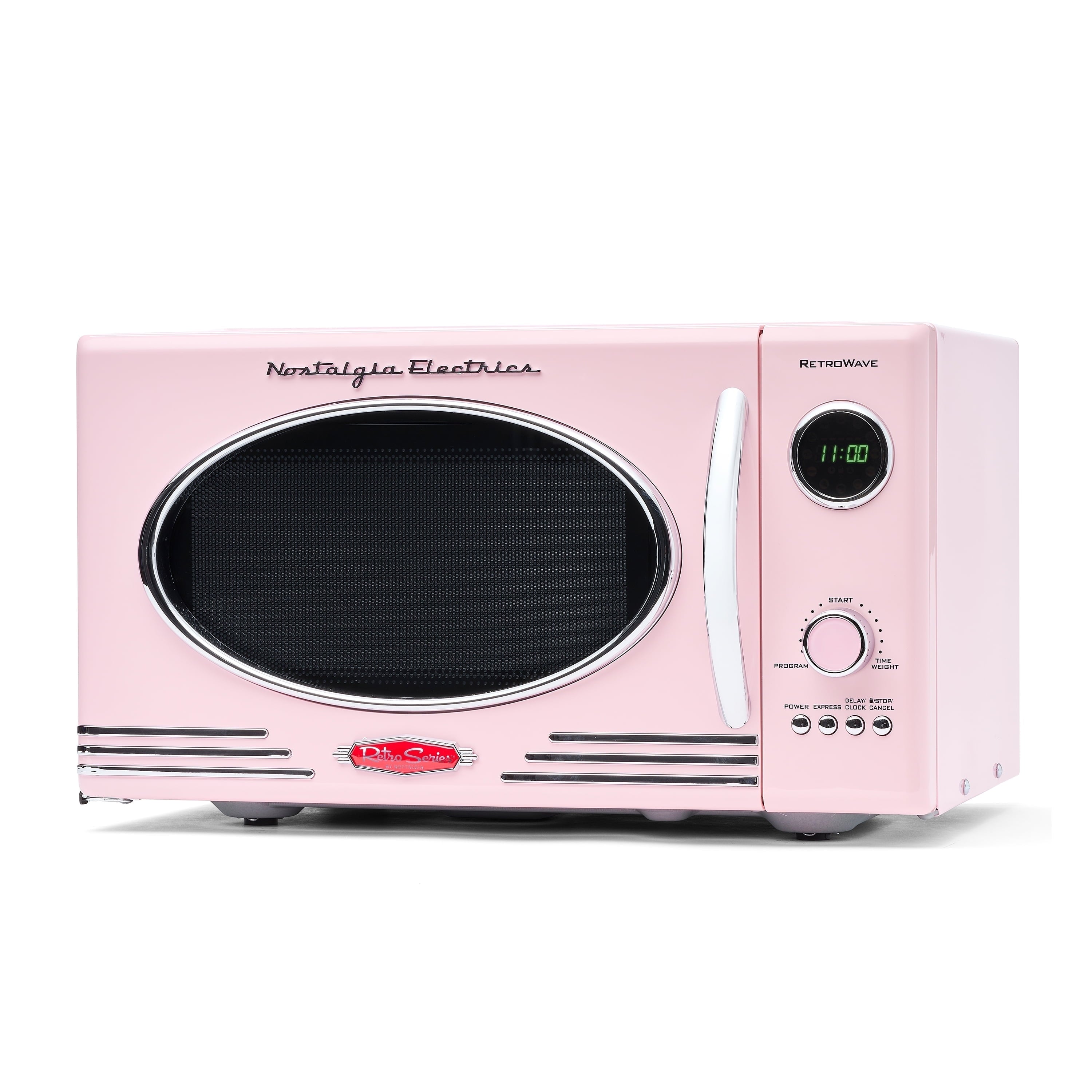 Retro Countertop Microwave Oven - Large 800-Watt - 0.9 Cu Ft - 12 Pre-Programmed Cooking Settings - Digital Clock - Kitchen Appliances - Pink