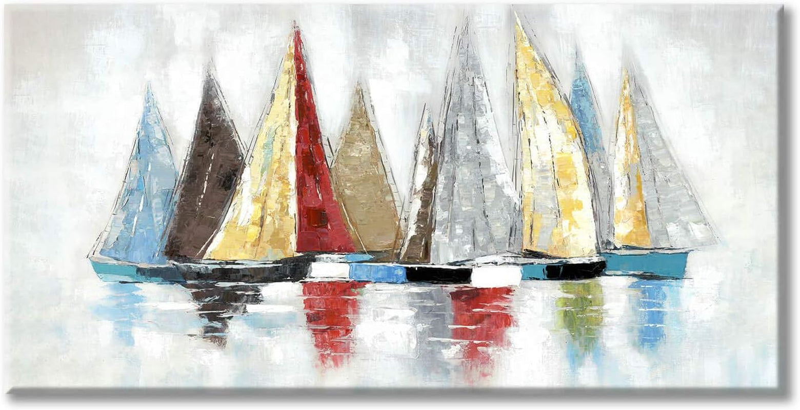 Utop-Art Marine Paintings Sailing Boats Wall Art: Sailboat Seaview Canvas Artwork with Golden Foil Embellishment Ocean Decorations for Office (36 '' X 24''X1Panel)