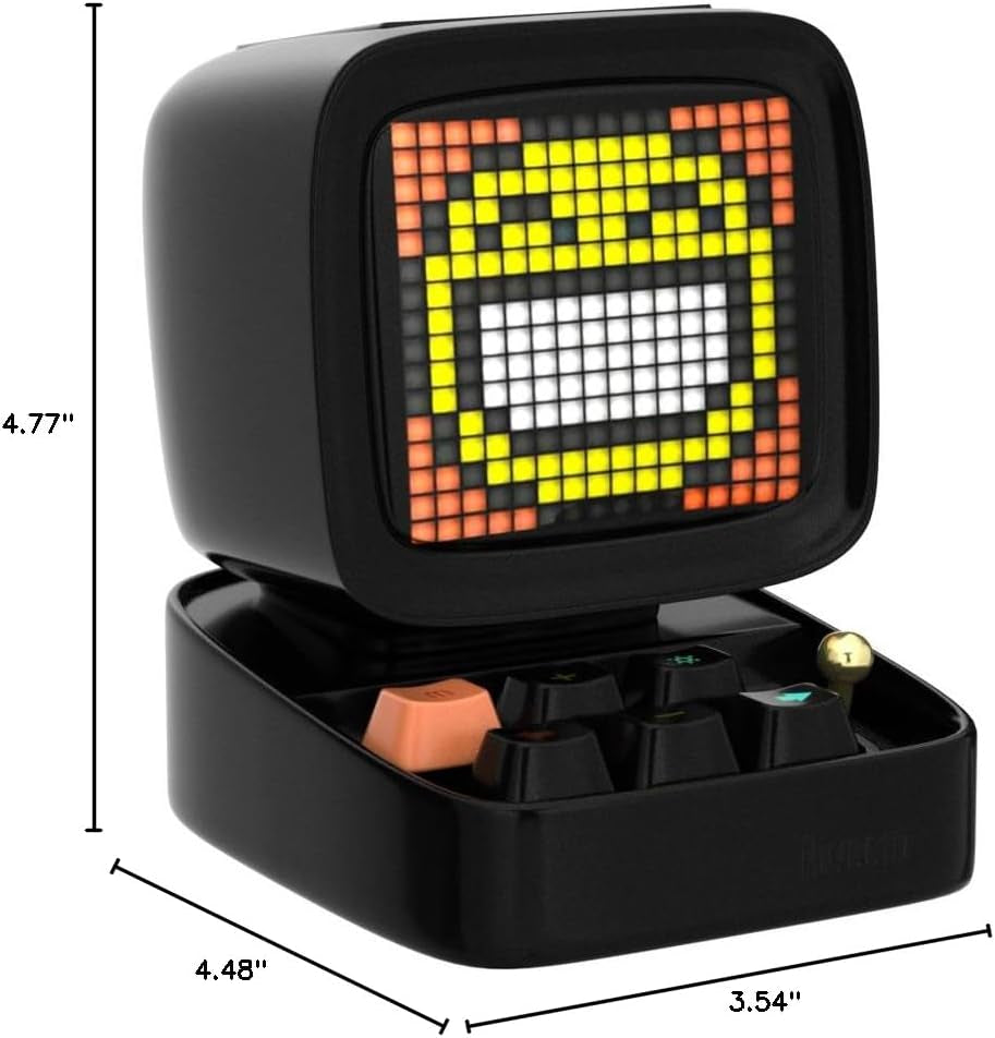 Divoom Ditoo Retro Pixel Art Game Bluetooth Speaker with 16X16 LED App Controlled Front Screen (Black)