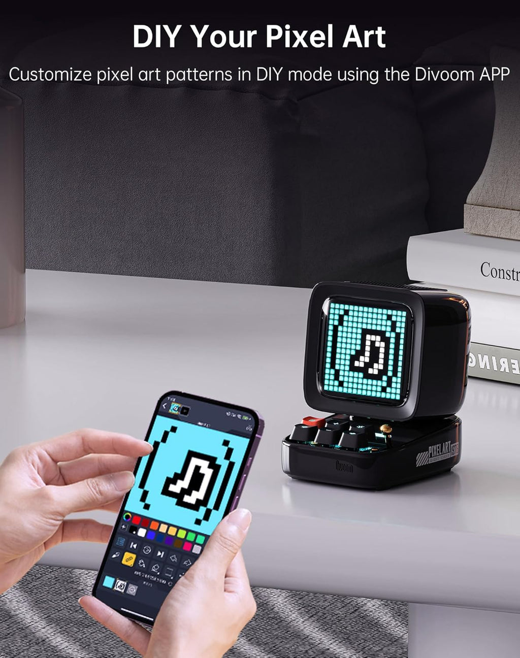 Divoom Ditoo Retro Pixel Art Game Bluetooth Speaker with 16X16 LED App Controlled Front Screen (Black)