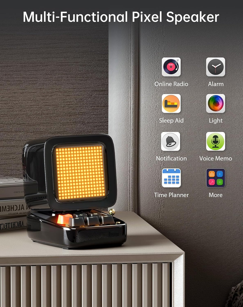 Divoom Ditoo Retro Pixel Art Game Bluetooth Speaker with 16X16 LED App Controlled Front Screen (Black)